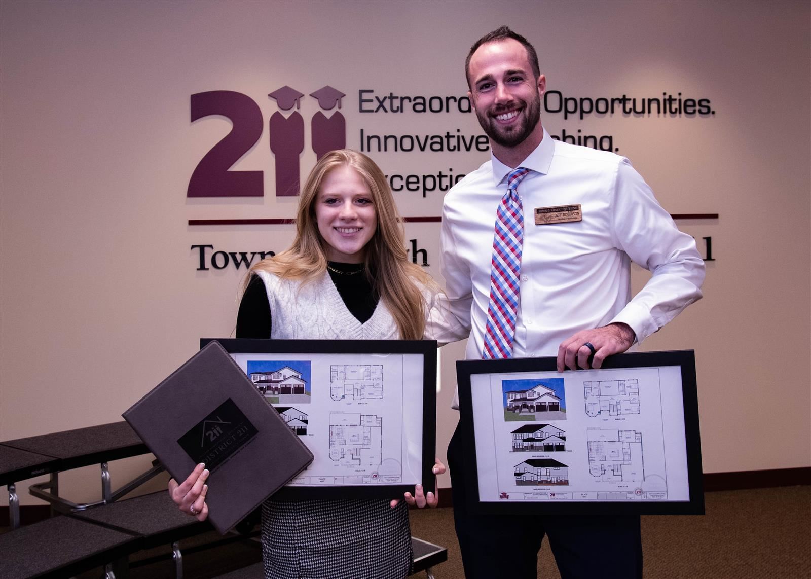 Emma Marchenkov with Applied Tech teacher Jeff Robinson